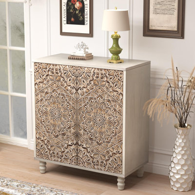 Bungalow Rose Storage Cabinet, Vintage Accent Cabinet With Adjustable  Shelf, Buffet Sideboard With Decorative Pattern For Kitchen, Dining Room,  Living Room, Hallway | Wayfair